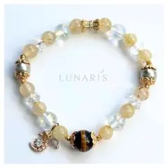 ゴールドルチルクォーツ×タイガーアイ｜ 天然石ブレスレット｜月モチーフ｜お守り