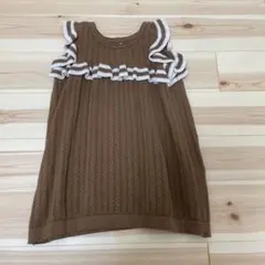 PETITMIG ブラウン フリル ノースリーブワンピース