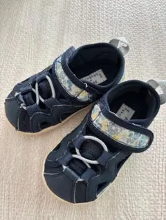 ネイビー花柄ストラップサンダル　14.0cm（※名前あり）