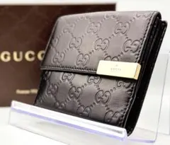 【極美品】GUCCI グッチ GGシマ ブラウン レザー 財布 Wホック