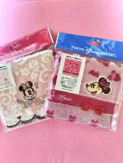 ディズニー❤️ミニーちゃん　ミニ タオル 2枚セット　ヒョウ柄　お花柄
