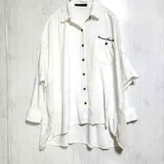 VENCE EXCHANGRレディース ホワイト長袖シャツ 刺繍 サイド切り替えのサムネイル