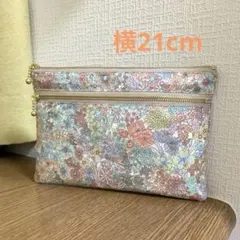 リバティ　マーガレットアニー(ピンクオレンジ系) ダブルファスナーポーチ