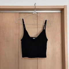 H&M リブニット キャミソール 黒 Vネック クロップド丈