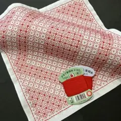 【無蛍光さらし】刺し子　ふきん　十字花刺しアレンジ　REDのサムネイル