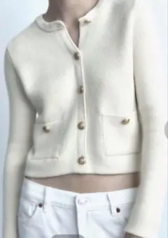 ZARA ザラ　ゴールド ボタン ニットカーディガン