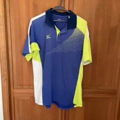 Mizuno ポロシャツ L 青/黄/白 ストライプデザイン