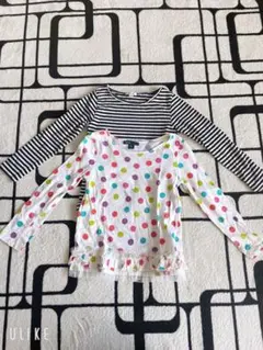 ロンT２枚セット　女の子用トップス　ボーダードット柄　長袖