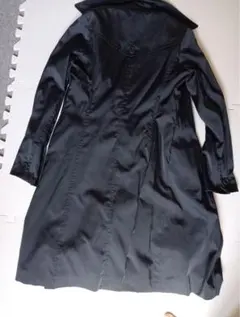 ブラック サテン ダブルブレスト ロングコート