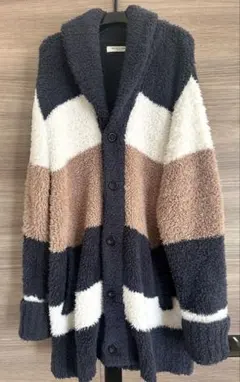 ジェラートピケオム　ロングカーディガン　ボーダー　ガウンタイプ　L