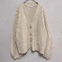 エヘカソポ Vネック パフスリーブ ケーブル編み カーディガン 【F】 ベージュ
