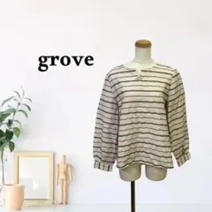 zC2050【M】grove Tシャツ/カットソー ストライプ 長袖 ブラウス