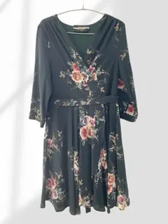 花柄 カシュクールワンピース ダークグリーン L〜LL相当 美シルエット