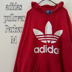 adidas アディダス　BICロゴパーカー　M レッド　トレフォイル　ヤレ感