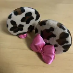 ディズニー ヒョウ柄 ヘアピン ヘアクリップ ピンクリボン付き