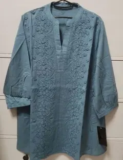 未使用✨立体お花レース刺繍 綿100%七分袖チュニックブラウスのサムネイル
