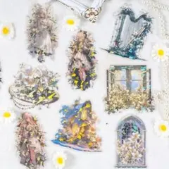 花柄 女の子 海外ステッカー PET 透明 防水 コラージュ 手帳デコ 10枚