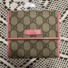 GUCCI 三つ折り財布 ベージュ/ピンク