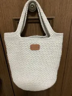 ハンドメイドミニトートバッグ　コットン毛糸　かぎ針編み　ニットバッグ　手編み