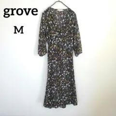 grove Mサイズ 花柄 カシュクール ガウン ロングワンピース 七分袖