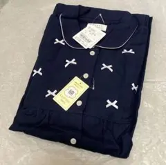 新品☆ナルエー かわいい長袖パジャマ Wガーゼ M〜L☆リボン ネイビーのサムネイル