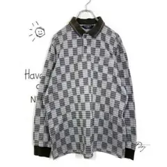 マンシングウェア グランドスラム 長袖ポロシャツ(XL)ブロックチェック グレー