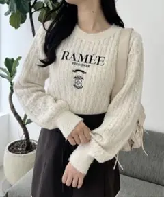 【nice claup】刺繍ケーブルニット　アイボリー