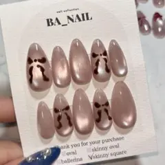 【現品】ネイルチップ　マグネット　リボン　シンプル　ワンホン　ガーリー　韓国