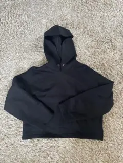 ブラック フード付き クロップドスウェット Lサイズ