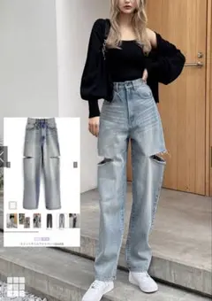 GRL スリットデニムワイドパンツ