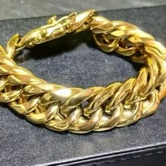 喜平チェーン　ゴールドブレスレット　21mm幅　23cm　6面ダブル　ステンレス