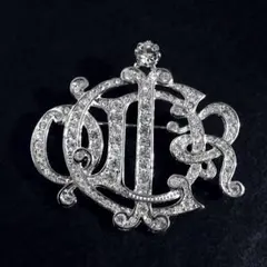 極美品 正規品 Dior ブローチ 旧ロゴ ビンテージ クリスタル シルバー 銀