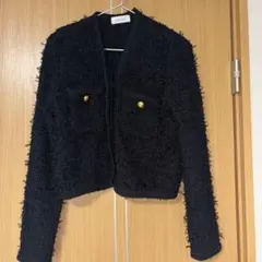 【送料込】新品未使用 Mila Owen ノーカラージャケット 黒 フリンジ付き