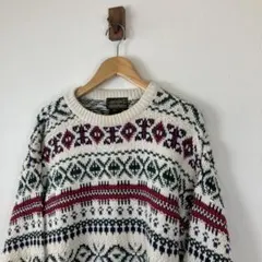USA製 Eddie Bauer 黒タグ コットンニット・セーター/総柄/Lのサムネイル