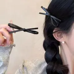 ブラックリボン型ヘアピン2個セット