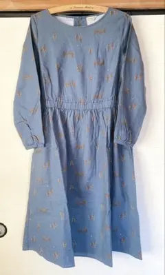 SM2 サマンサモスモス コットンワンピース　秋冬ワンピース　ブルー　ツリー柄
