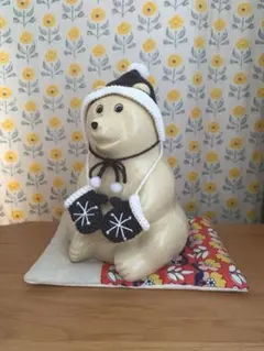 しろくま貯金箱　クリスマス　ブラックサンタ帽子と手袋のセット　着せ替え