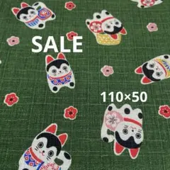 ★こま犬★綿生地★緑★変わり織★110×50★SALE