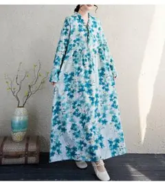 エレガントワンピース フラワーパターンフリル カジュアル プリント 綺麗め