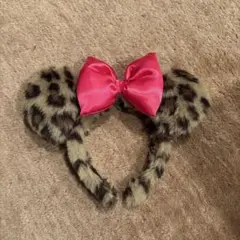 ディズニー ミニーちゃん ヒョウ柄カチューシャ ピンクリボン