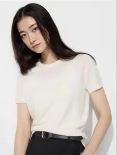 メリノクルーネックセーター　オフホワイト　半袖　ユニクロ　UNIQLO
