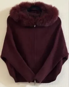 【美品】リアルファー付きフードニットジャケット