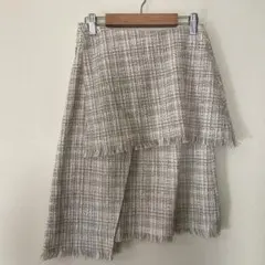 ルシェルブルー ツイード アシメスカート フリンジ 新品タグ付きのサムネイル