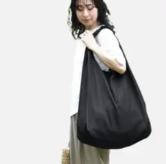 【未使用】bon moment ボンモマン／L／エコバッグ／ブラック ストライプ