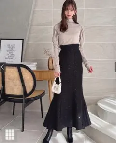 【GRL】ラメスパンコールツイードマーメイドスカート［dk1282］【ブラック】