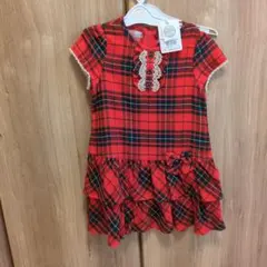 赤いチェック柄半袖ワンピース 110