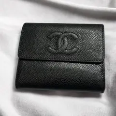 【廃盤・超希少】 CHANEL 三つ折り財布 ブラック キャビアスキンGカード有