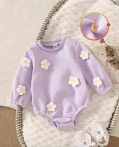 ベビー ロンパース 裏起毛 花柄 冬用 60〜70