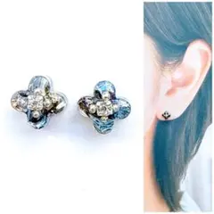 ダークカラーガラス6mmお花ピアス/イヤリング