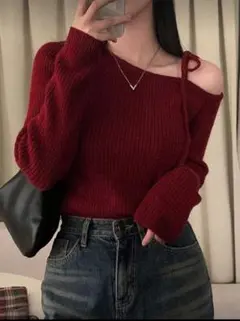 SHEIN オフショルダーリボンデザイン 多機能ニットセーター